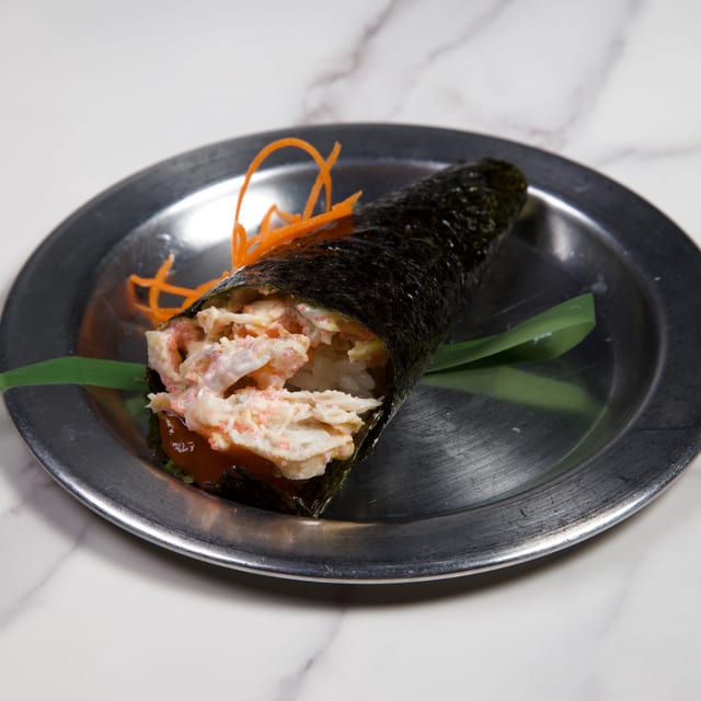 Spicy Scallop Hand Roll.
